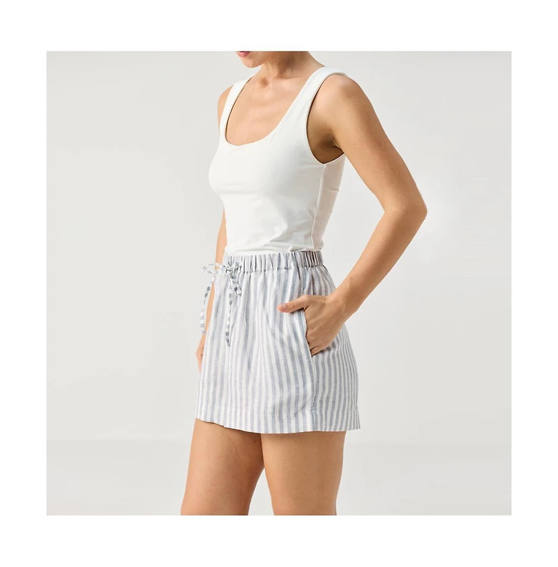 Reistor Women's Striped Linen Drawstring Relaxed Shorts