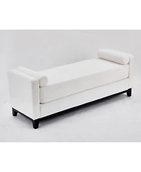 Streamdale Furniture Sherpa Fleece Upholstered Bench with Wood Legs and 2 Bolster Pillows
