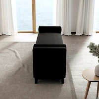 Streamdale Furniture 66.34" Sherpa Upholstered Bench with Solid Wood Legs and 2 Bolster Pillows