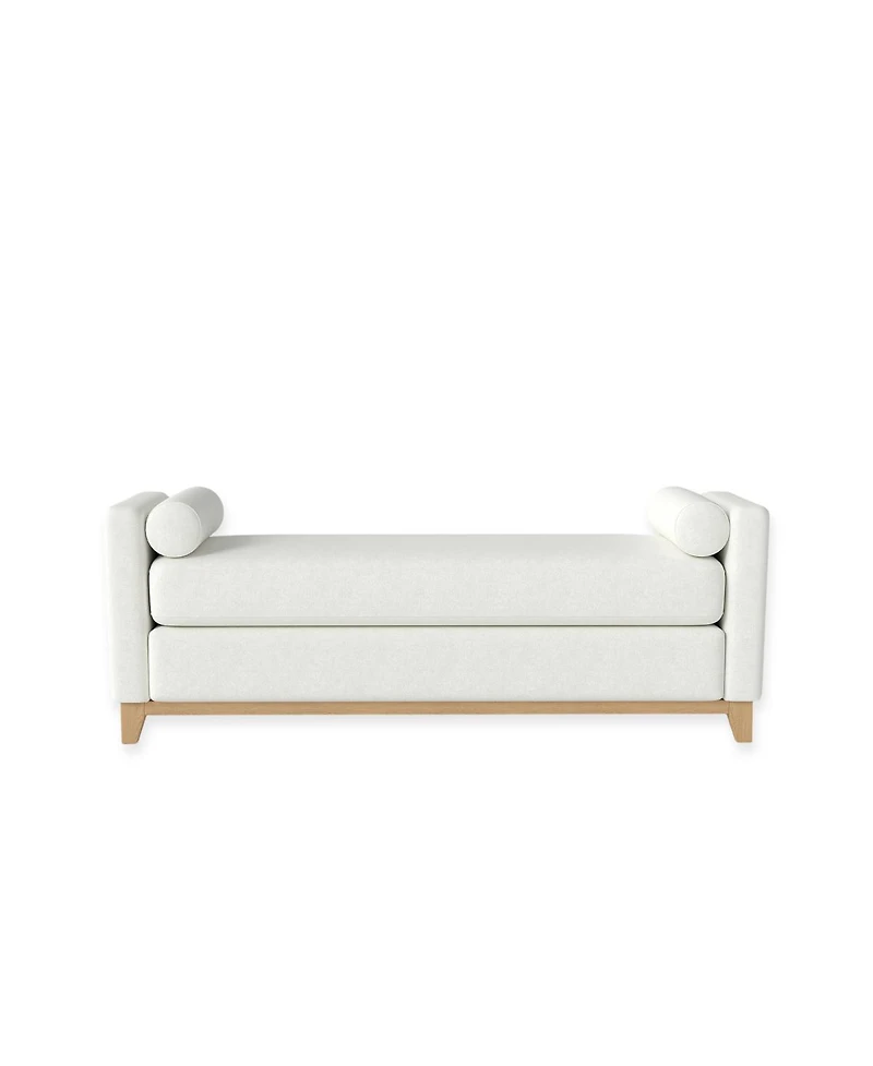 Streamdale Furniture 66.34" Sherpa Fleece Upholstered Bench with Wood Legs and 2 Bolster Pillows