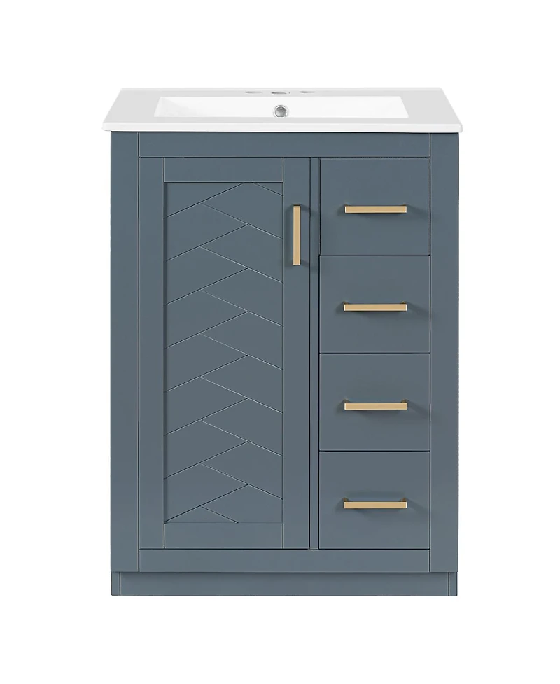 Sillysis 24 Inch Modern Bathroom Vanity with Sink, Solid Wood Mdf Cabinet 3 Soft Close Drawers, Space-Saving Storage