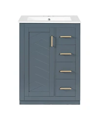 Sillysis 24 Inch Modern Bathroom Vanity with Sink, Solid Wood Mdf Cabinet 3 Soft Close Drawers, Space-Saving Storage