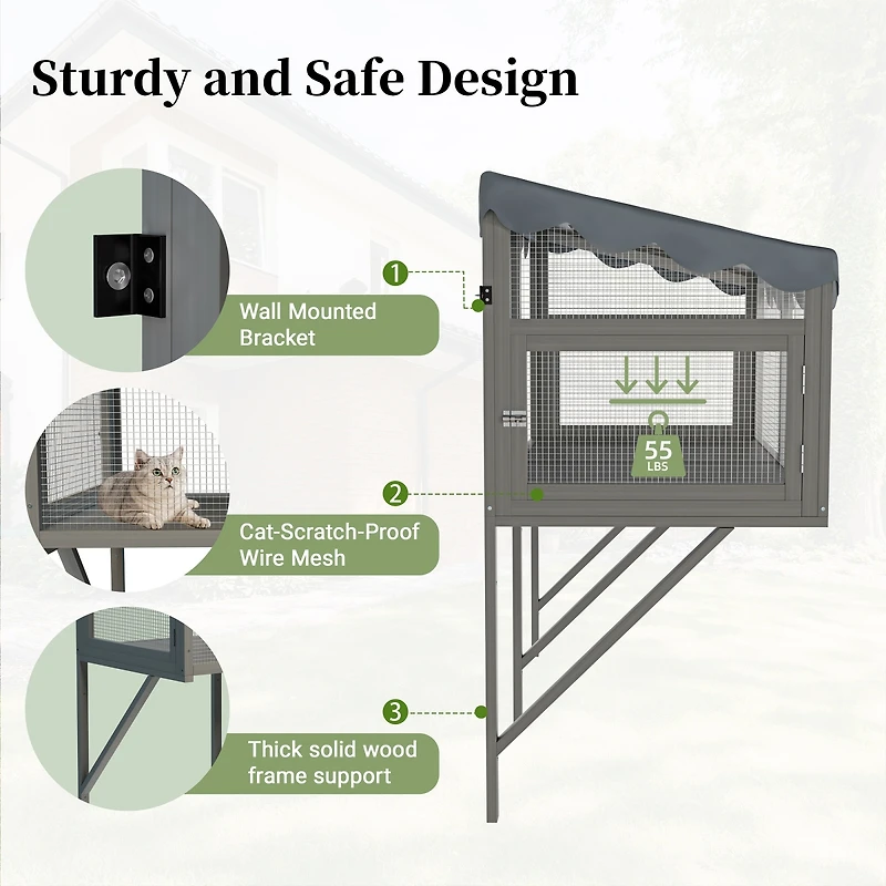 Streamdale Furniture Expandable Wooden Window Catio Enclosure for Indoor Cats