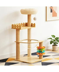 Streamdale Furniture 39.3" Modern Wood Cat Tree with Sisal Scratching Posts, Condo, and Acrylic Hammock