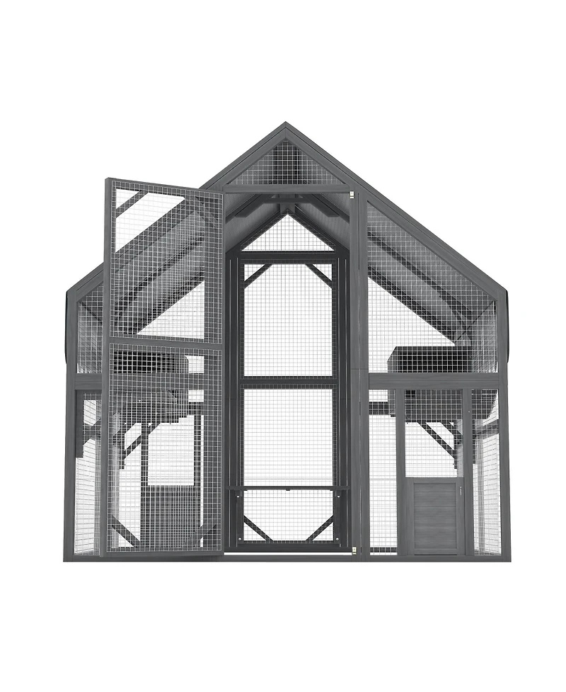 Streamdale Furniture Large Wooden Outdoor Cat Enclosure with Platforms, Resting Boxes, and Canopy