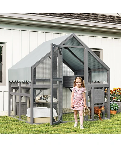 Streamdale Furniture Large Wooden Outdoor Cat Enclosure with Platforms, Resting Boxes, and Canopy