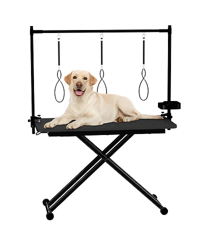 Streamdale Furniture 47 Inch Large Foldable X Lift Dog Grooming Table with Adjustable Arms and Organizer