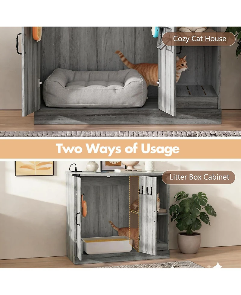 Streamdale Furniture Modern Cat Litter Box Cabinet with Power Outlet and Storage