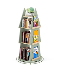 Gymax Kids Rotating Bookshelf 4 Tier Tree Shape Revolving Bookcase 360 Degrees Display Rack