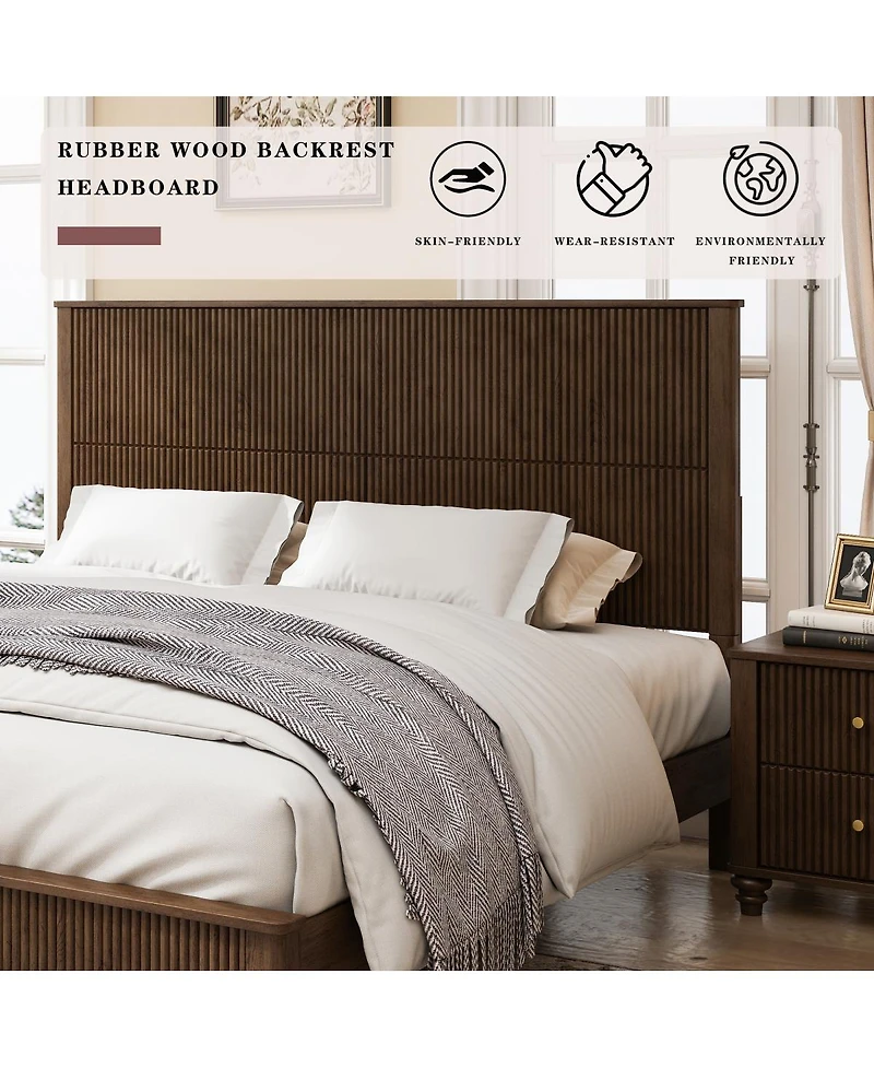 Streamdale Furniture Solid Wood Platform Bed Frame with Tall Headboard