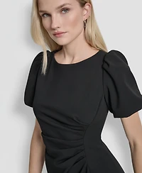 Dkny Women's Bubble Sleeve Scuba Crepe Ruched Sheath Dress