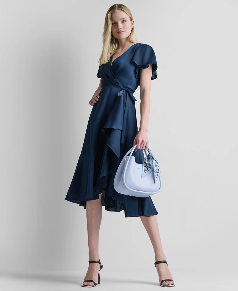 Dkny Women's Side Tie Faux Wrap Midi Dress