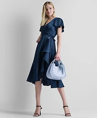 Dkny Women's Side Tie Faux Wrap Midi Dress