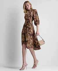 Dkny Women's Balloon-Sleeve Faux Wrap Midi Dress