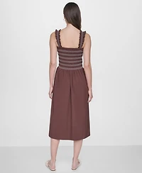 Dkny Women's Smocked Bodice Sleeveless Midi Dress