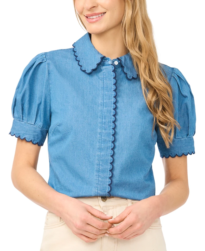 CeCe Women's Puff-Sleeve Button-Front Shirt