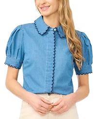 CeCe Women's Puff-Sleeve Button-Front Shirt