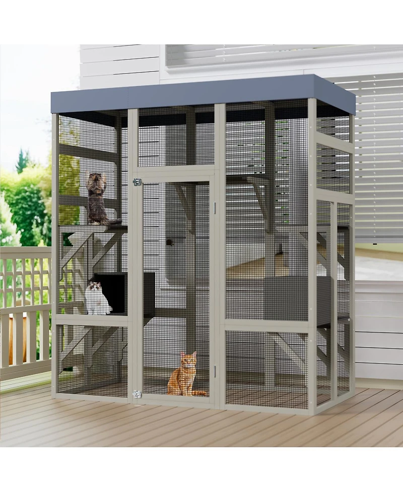 Streamdale Furniture Wooden Outdoor Catio with Waterproof Top and 2 Napping Boxes