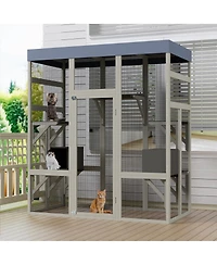 Streamdale Furniture Wooden Outdoor Catio with Waterproof Top and 2 Napping Boxes
