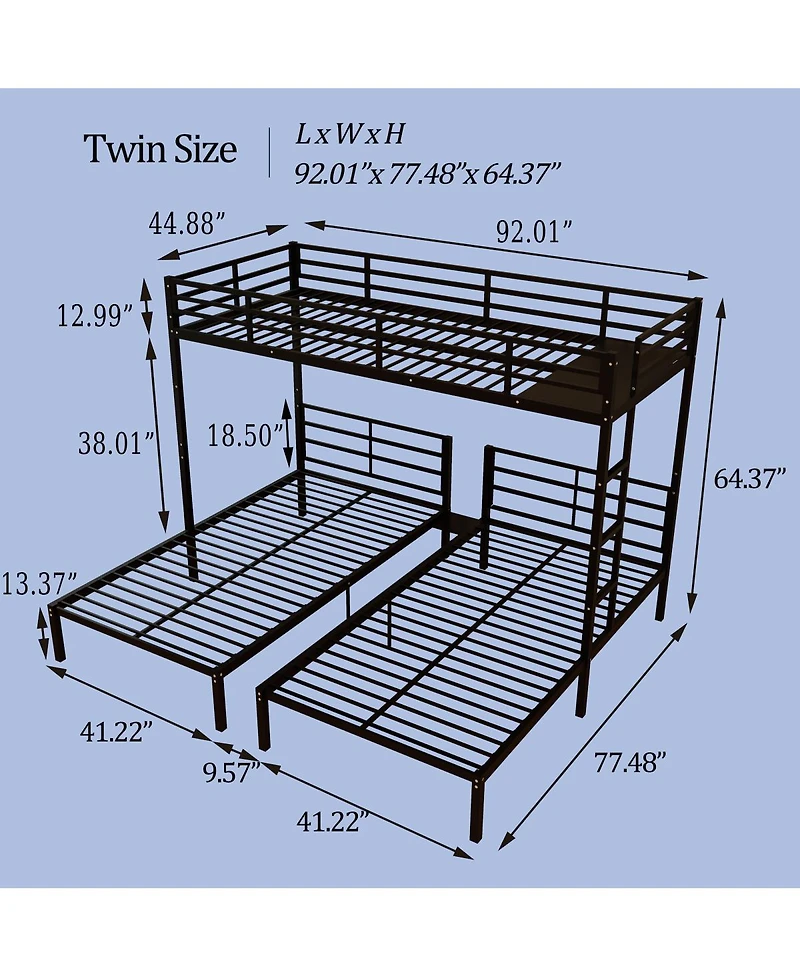 Streamdale Furniture Triple Bunk Bed for Kids, Separates Into 3 Twin Beds