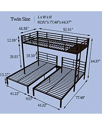 Streamdale Furniture Triple Bunk Bed for Kids, Separates Into 3 Twin Beds
