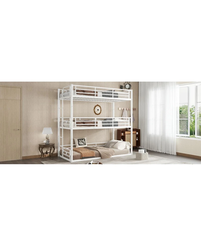 Streamdale Furniture Triple Twin Metal Bunk Bed with Safety Guardrails