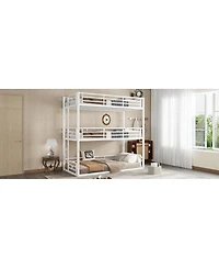 Streamdale Furniture Triple Twin Metal Bunk Bed with Safety Guardrails