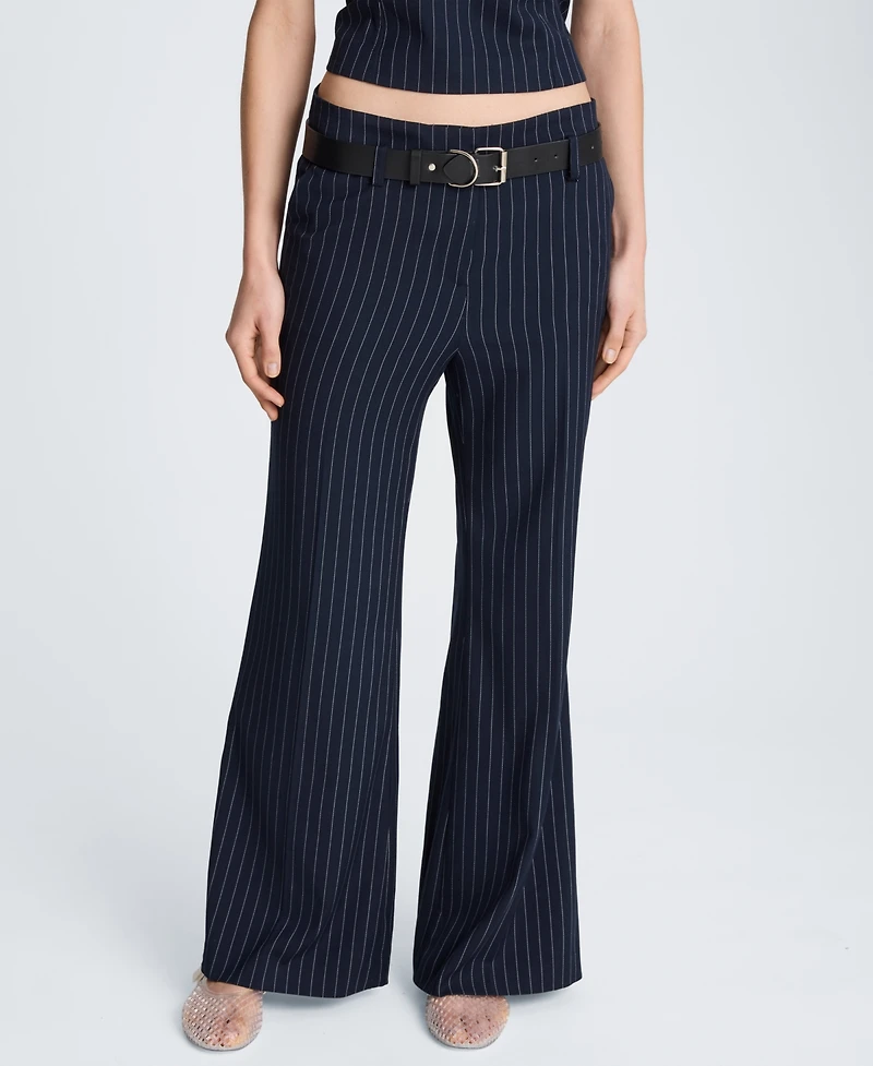 Kenneth Cole Women's Pinstripe Belted Flare Pants