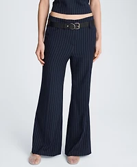Kenneth Cole Women's Pinstripe Belted Flare Pants