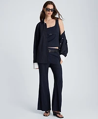 Kenneth Cole Women's Pinstripe Belted Flare Pants