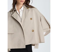 Kenneth Cole Women's Cotton-Blend Notch Collar Trench Cape Jacket