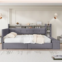 Streamdale Furniture Upholstered Daybed with Storage, Drawers, Usb, Led and Shelves