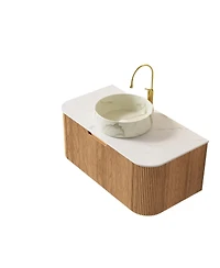 Sillysis Wall Mounted Bathroom Vanity with Sintered Stone Top, Round Ceramic Basin, Soft Close Drawer, Pre-assembled