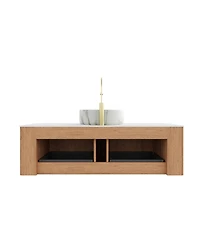 Sillysis Wall Mounted Bathroom Vanity with Sintered Stone Top, Round Ceramic Basin, Soft Close Drawer, Pre-assembled