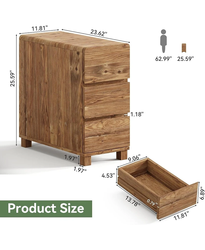 Tribesigns 3 Drawers Solid Wood Side End Table for Living Room