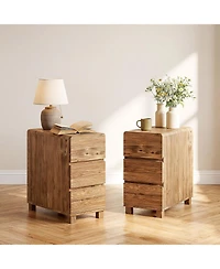 Tribesigns 3 Drawers Solid Wood Side End Table for Living Room