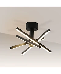 Midola 12 Inch Modern Led Ceiling Light, Geometric Starburst Design with Black Finish for Living Room, Bedroom, and Hallways