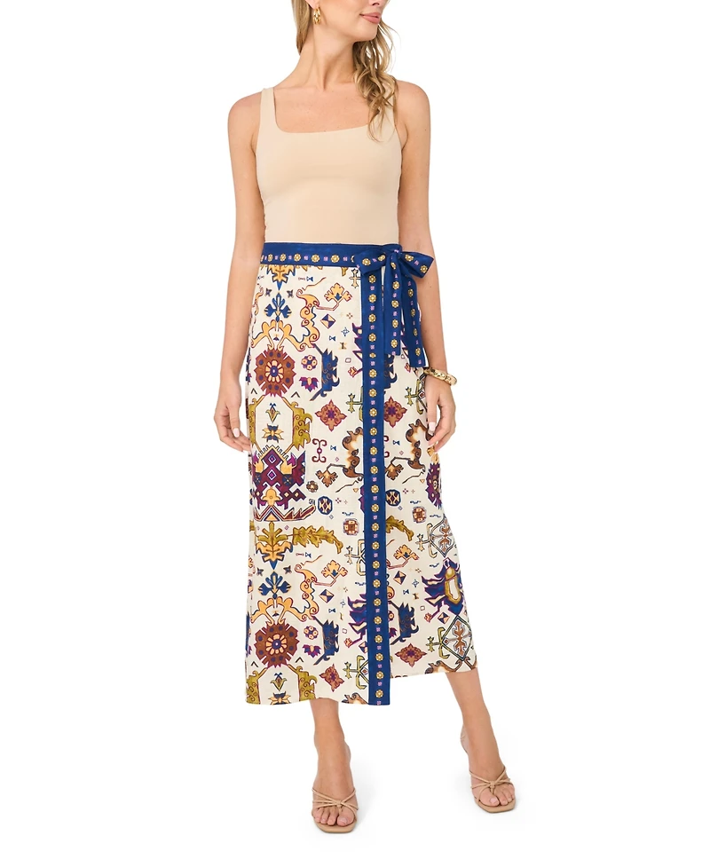 Vince Camuto Women's Printed Faux Wrap Midi Skirt