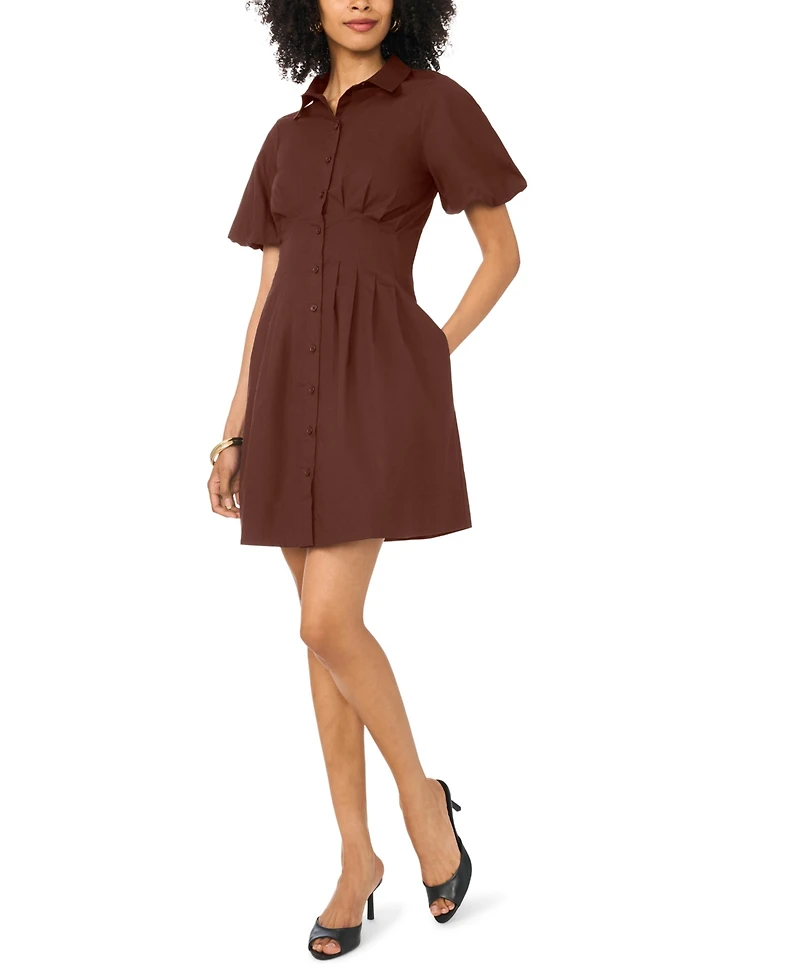 Vince Camuto Women's Puff-Sleeve Corset Cotton Mini Dress