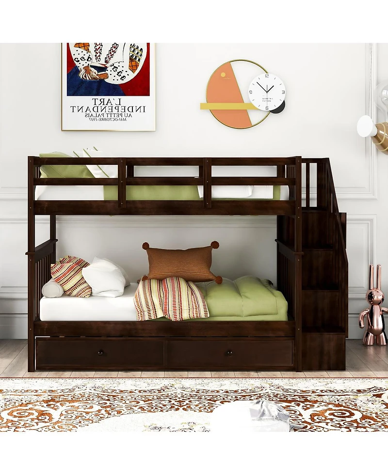 Streamdale Furniture Twin-Over-Twin Stairway Bunk Bed with Trundle - Espresso