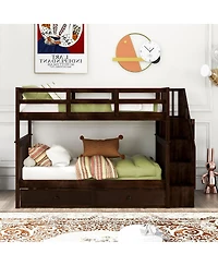 Streamdale Furniture Twin-Over-Twin Stairway Bunk Bed with Trundle - Espresso