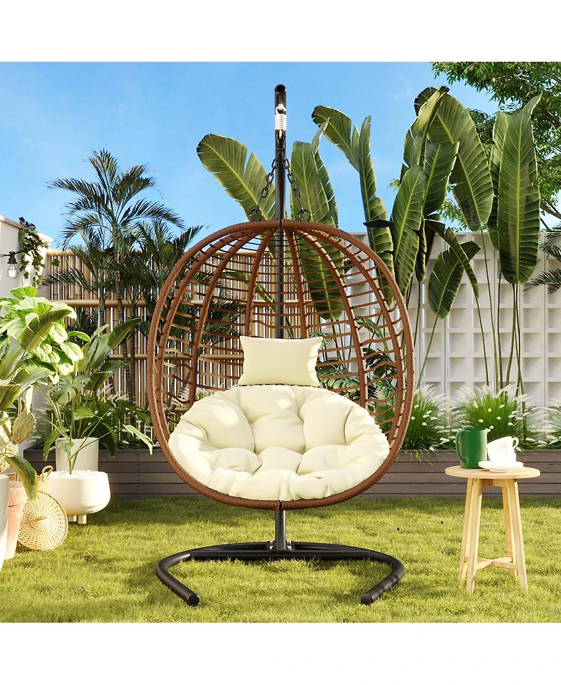 Streamdale Furniture Single Person Folding Hanging Egg Chair with Stand for Indoor and Outdoor Use