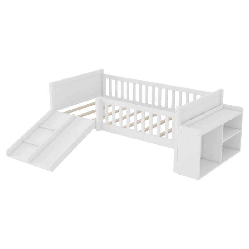 Streamdale Furniture Twin Low Loft Bed with Slide and Movable Bookshelf