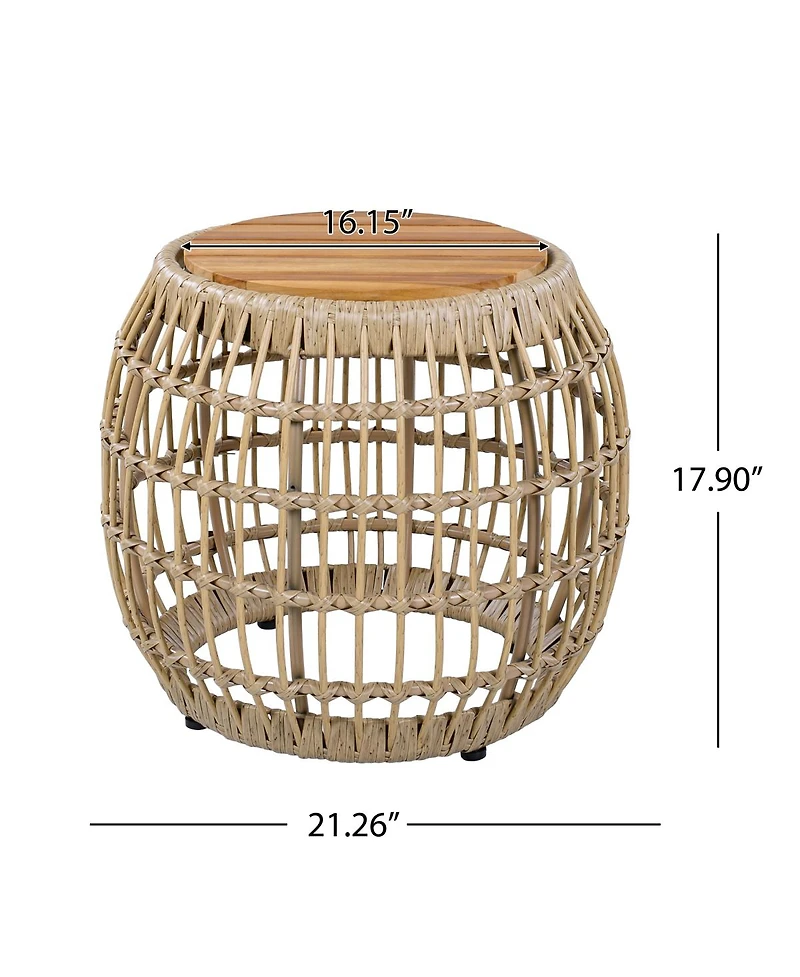 Streamdale Furniture Acacia Wood and Wicker Round Outdoor Side Table - 16.15"