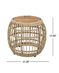 Streamdale Furniture Acacia Wood and Wicker Round Outdoor Side Table - 16.15"