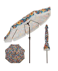gaomon Patio Outdoor Table Umbrella with Retro Fringe with Crank Handle for Backyard, Pool, Camping, Flower Pattern