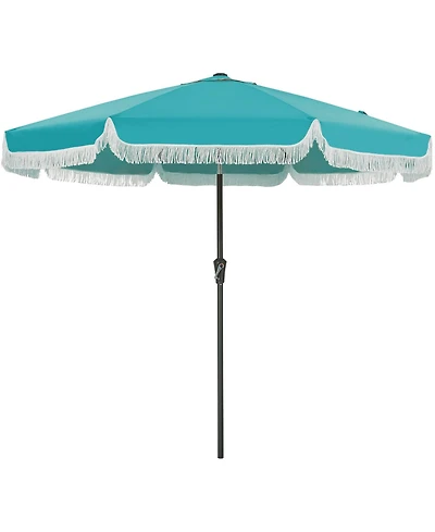 gaomon Patio Outdoor Table Umbrella with Retro Fringe with Crank Handle for Backyard, Pool, Camping