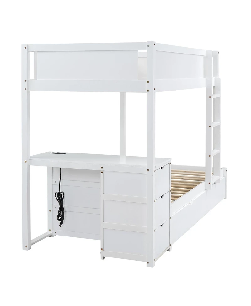 Streamdale Furniture Twin-Over-Twin Bunk Bed with Twin size Trundle, Storage and Desk