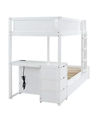 Streamdale Furniture Twin-Over-Twin Bunk Bed with Twin size Trundle, Storage and Desk