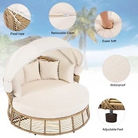 Streamdale Furniture Outdoor Rattan Round Daybed with Retractable Canopy and Cushions